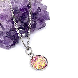 12mm Bubble Gum Whirlpool Druzy Necklace (Stainless Steel)