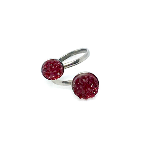 Adjustable Dual Druzy Ring in Merlot (Stainless Steel)