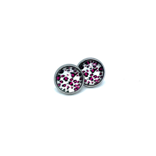 10mm Pink Leopard Print Studs (Stainless Steel)