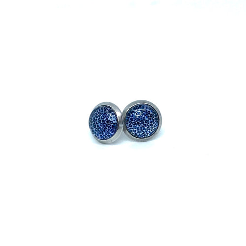8mm Blue Leopard Print Studs (Stainless Steel)