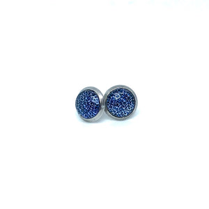 8mm Blue Leopard Print Studs (Stainless Steel)