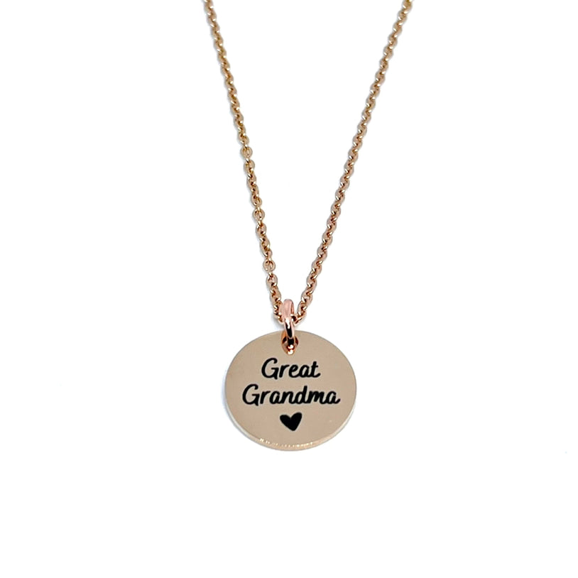 Great Grandma Charm Necklace (Rose Gold Stainless Steel)