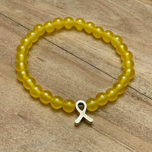 6mm Childhood Cancer Research Gemstone Bracelet (Gold Stainless Steel)