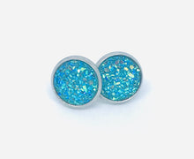 Load image into Gallery viewer, 10mm Lake Blue Druzy Studs