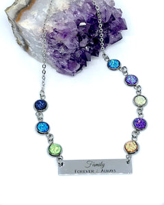 Family Necklace with Eight Birthstones (Stainless Steel)