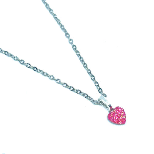 8mm Pink Druzy Heart Necklace