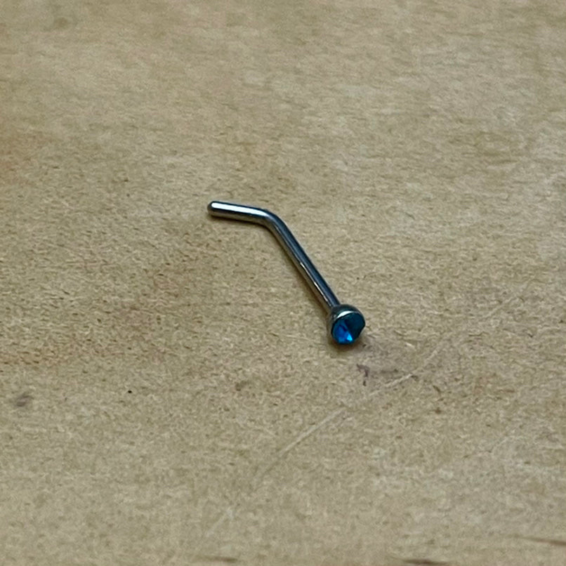 Blue Topaz Crystal L-Shaped Nose Stud (Surgical Steel)