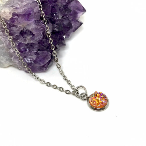 Orange Creamsicle Druzy Necklace (Stainless Steel)