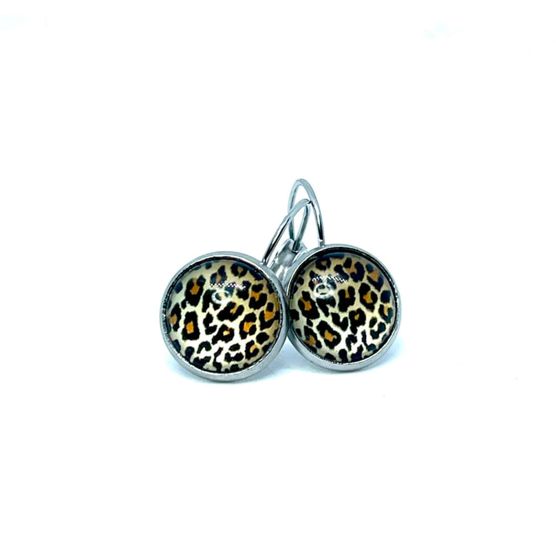 12mm Golden Leopard Leverback Drop Earrings (Stainless Steel)