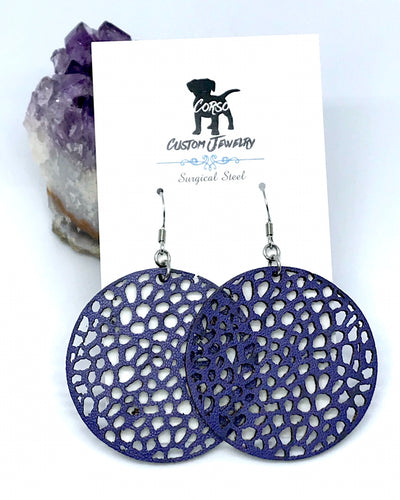 Blue Leopard Print Leather Drop Earrings