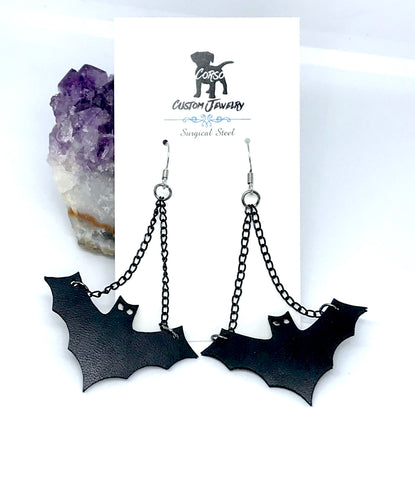 Leather Bat Drop Earrings