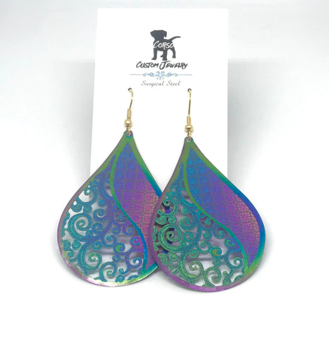 Rainbow Paisley Drop Earrings (Surgical Steel)
