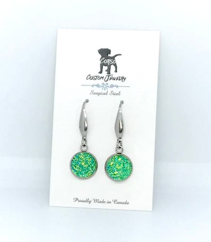 12mm Tropical Green Druzy Drop Earrings (Surgical Steel)
