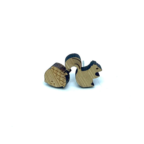 Wooden Squirrel & Acorn Studs (Stainless Steel)