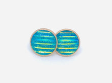 Load image into Gallery viewer, 12mm Striped Turquoise Druzy Studs (Stainless Steel)