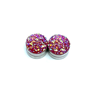 10mm Dark Pink Druzy Magnetic Studs
