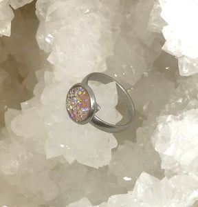 10mm Light Pink Druzy Ring (Stainless Steel)