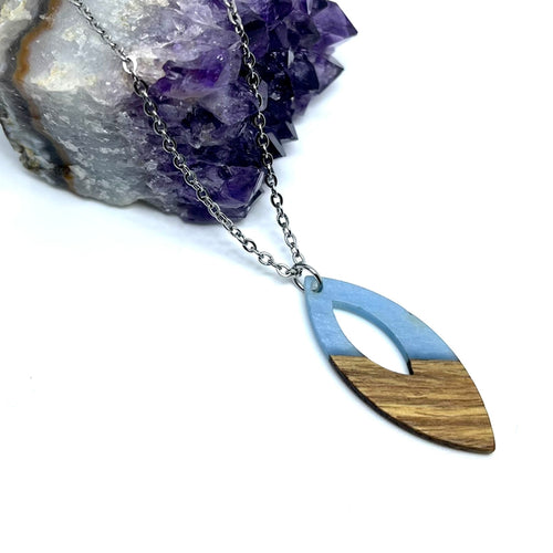 Maya Blue Wooden Marquis Necklace