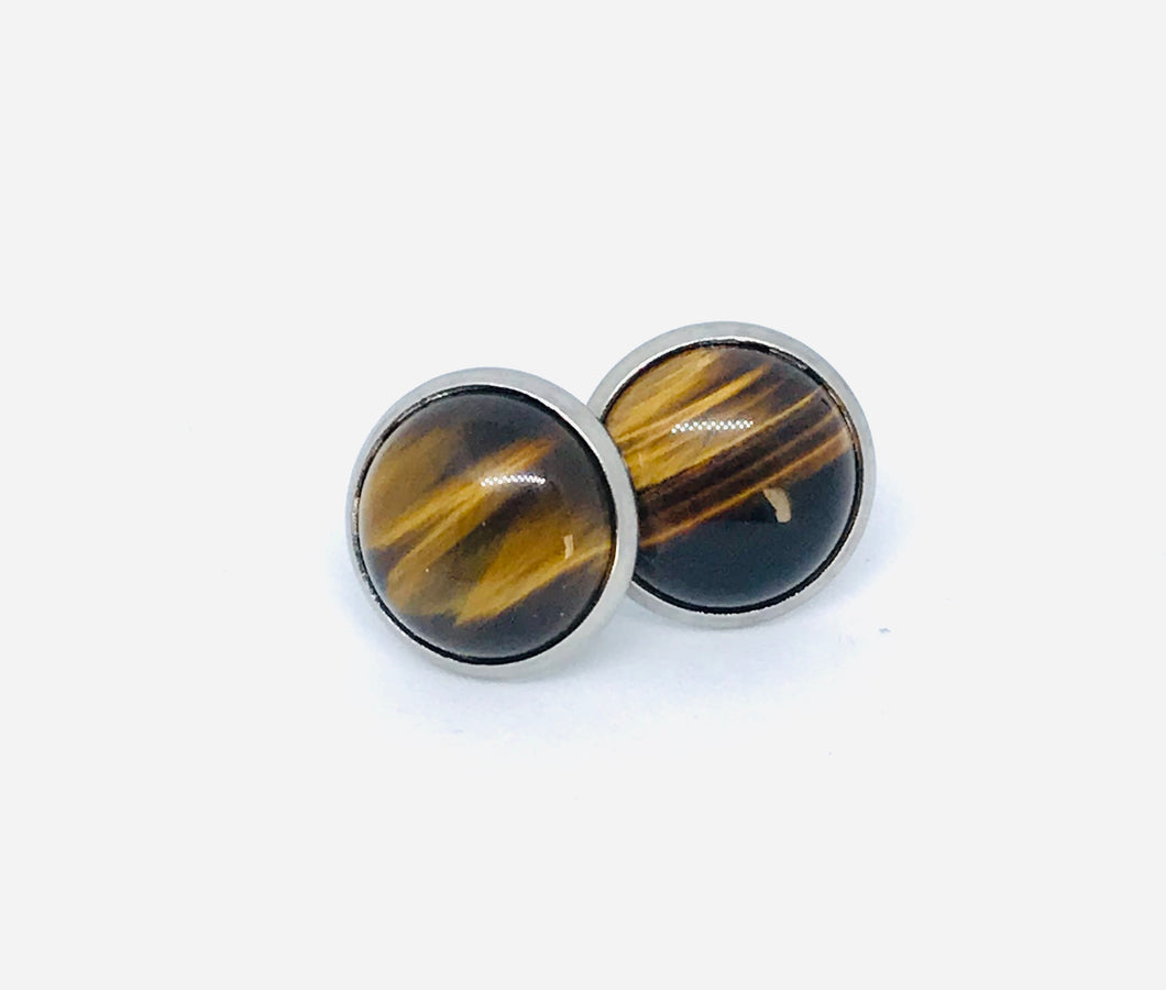 12mm Tigers Eye Studs (Stainless Steel)