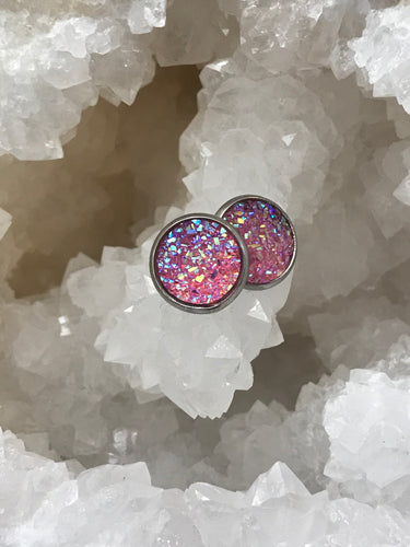 12mm Pink Druzy Studs