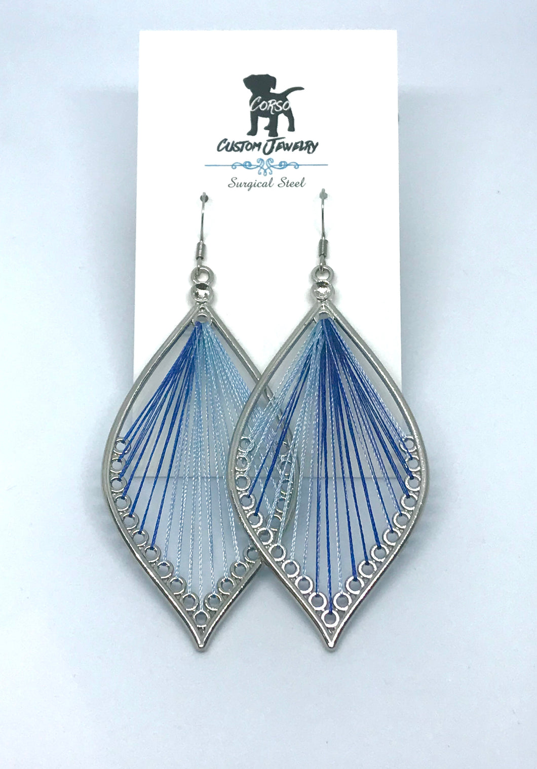 Blue String Spindle Drop Earrings