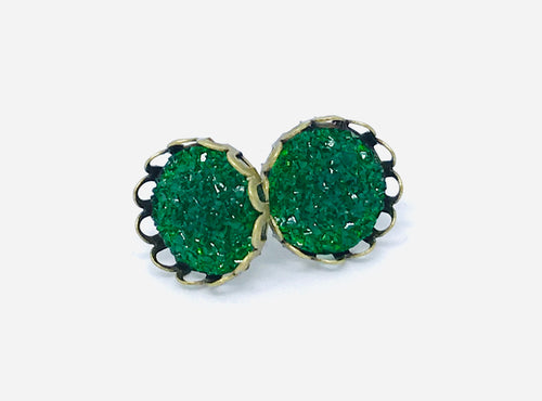 12mm Emerald Green Druzy Studs