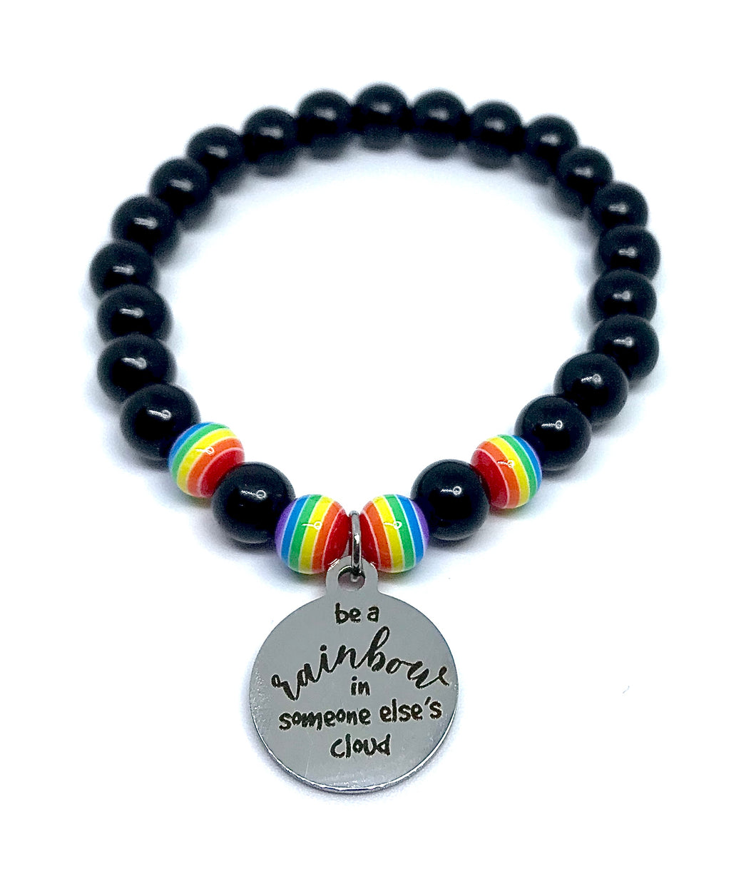 “Be a rainbow in someone else’s cloud” 8mm Double Obsidian Bracelet