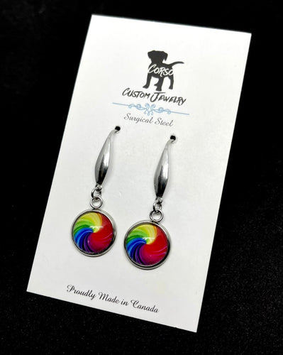 12mm Rainbow Swirl Drop Earrings (Surgical Steel)