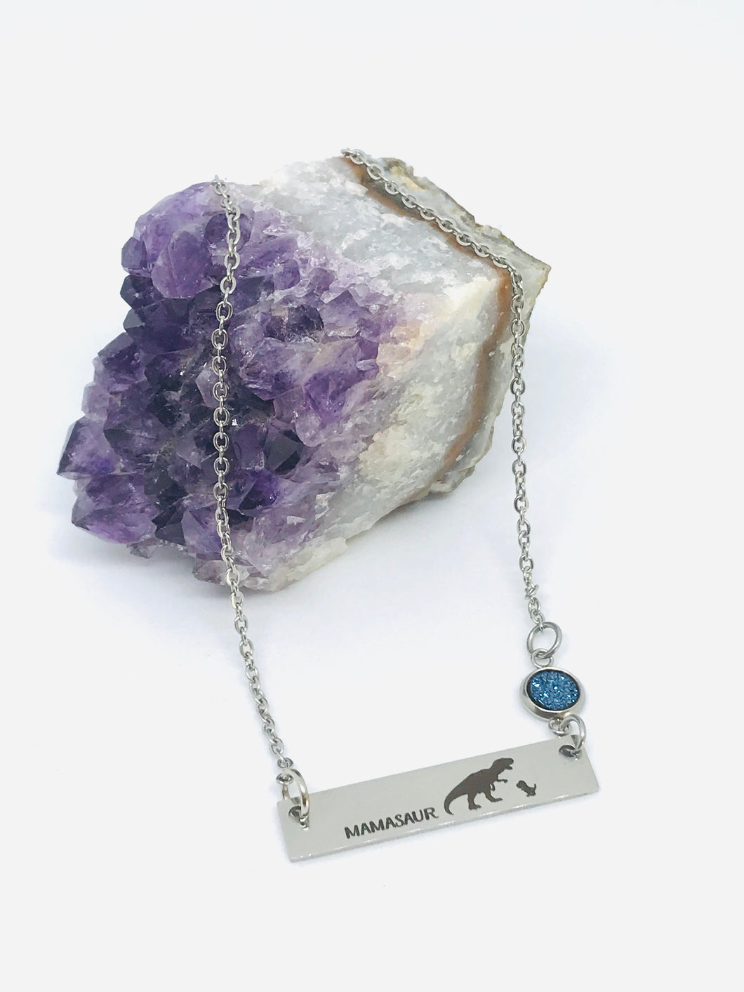 Mamasaur Birthstone Necklace with One Baby (Stainless Steel)