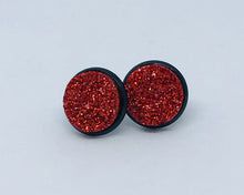 Load image into Gallery viewer, 12mm Red Shimmer Druzy Studs