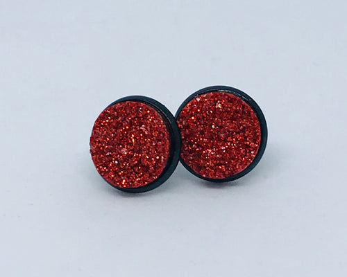 12mm Red Shimmer Druzy Studs