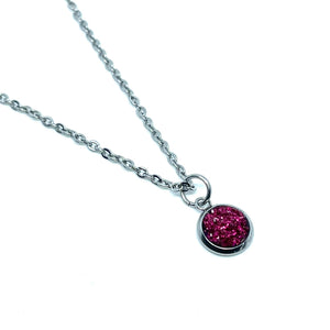 Sangria Shimmer Druzy Necklace (Stainless Steel)