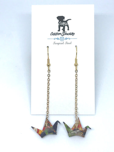 Origami Crane Drop Earrings in Multicolor