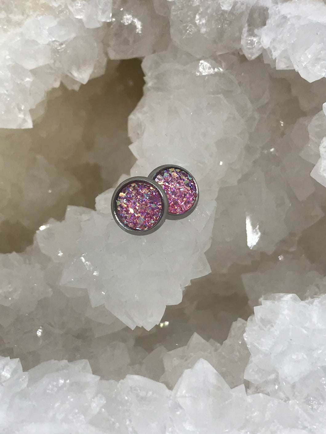 8mm Pink Druzy Studs