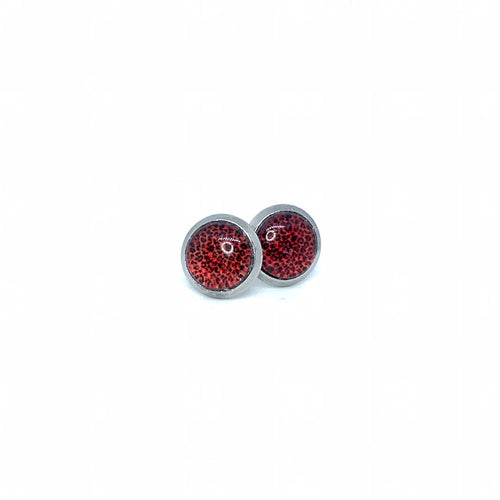 8mm Red Leopard Print Studs (Stainless Steel)