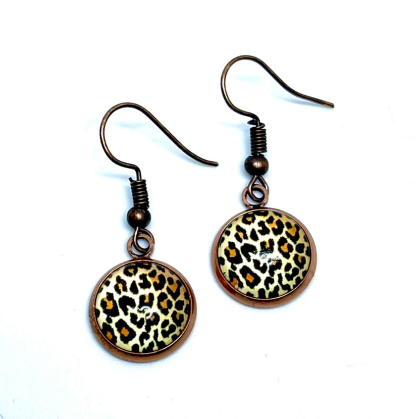 12mm Golden Leopard Drop Earrings (Copper)