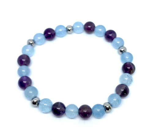 8mm Aquamarine & Amethyst Bracelet