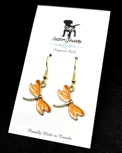 Orange Dragonfly Drop Earrings