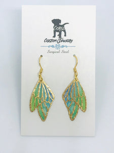 Blue and Green Butterfly Drop Earrings (Surgical Steel)