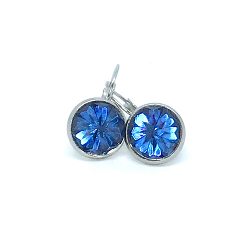 12mm Sapphire Burst Leverback Drop Earrings (Stainless Steel)