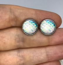 Load image into Gallery viewer, 12mm Rainbow Glass Mermaid Studs
