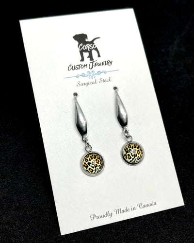 8mm Golden Leopard Drop Earrings (Surgical Steel)