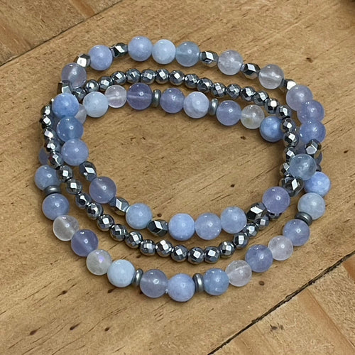 6mm Aquamarine & Moonstone Gemstone Bracelet Set