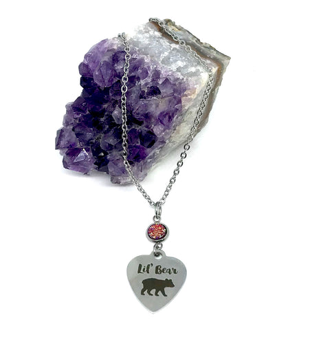 Lil’ Bear Birthstone Necklace (Stainless Steel)