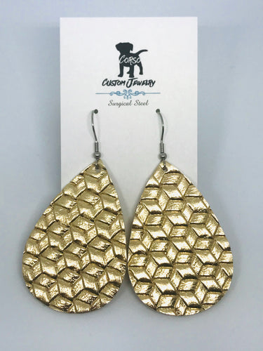 Gold Braided Leather Drop Earrings (Surgical Steel)