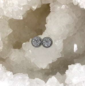 6mm Silver Druzy Studs (Stainless Steel)