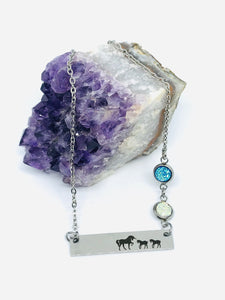 Mama Unicorn Birthstone Necklace with Two Babies (Stainless Steel)