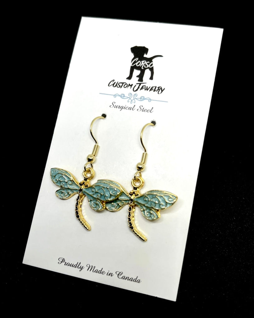 Light Blue Dragonfly Drop Earrings