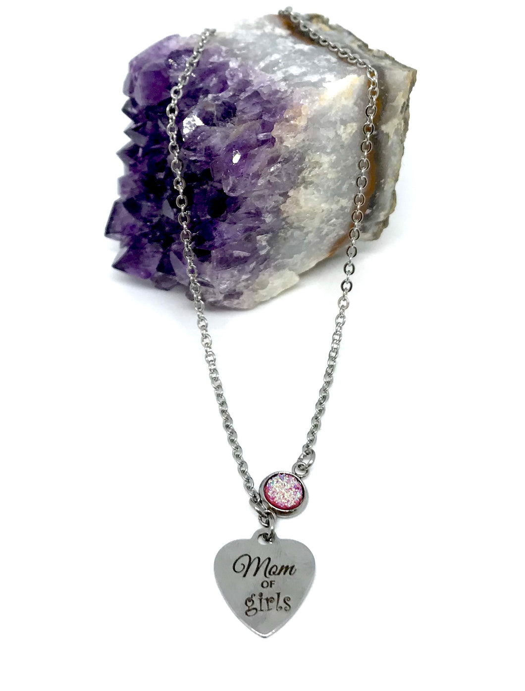 Mom of Girls Necklace with One Birthstone (Stainless Steel)