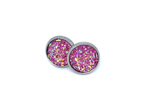 10mm Pink Druzy Studs